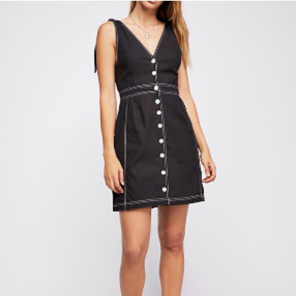 Free People Black Mini Dress with Button Detail